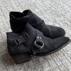 Free People Black Ankle Boots with Buckle Detail